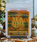 Packaging of Twin Palms Fragrances 'Tea Time' wax melts with a tea-themed design.